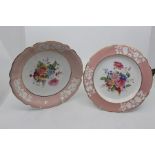 A set of four Copeland china Y4210 plates and matching bowl, pink borders with raised white floral
