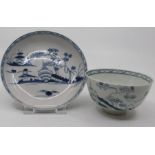 An 18th century Liverpool blue and white Cannon Ball pattern tea bowl and saucer (2)