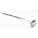 A 19th Century white metal probably silver, unmarked, double lipped oval wine ladle, with rope twist