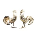 A pair of Edwardian large sterling silver cockerels, realistically modelled with detachable heads,
