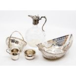 A Victorian cut glass and silver plated globular liqueur jug with stopper together with a Neo-