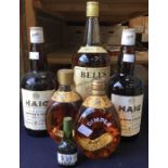 Vintage Bells 'Old Scotch Whisky' three bottles of Haig, two bottles of Southern Comfort,