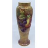 A Royal Worcester painted porcelain vase shape no: 2777, the body painted with peaches,