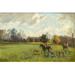 Lionel D R Edwards R.I., R.C.A (1878-1966) The Quorn Lowesby (Hall) oil on canvas, 39 x 75cm