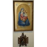 A Victorian devotional study of the Holy Mother and infant Jesus painted in colours on a gilt ground