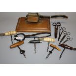 Two 19th century bone handled corkscrews each with single helix, four other corkscrews a pair of