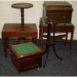 A Columbia table top gramophone on associated stand, an Edwardian mahogany bidet with ceramic liner,