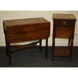 A 19th century mahogany pembroke table, together with a marble top nightstand with single drawer and