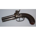 A  Victorian double barrel, side-lock percussion pocket pistol. probably Belgian. 17cm