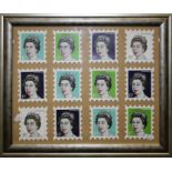 D*Face Framed Postage Stamp Stickers Gold frame with 12 Original D* Face Stickers