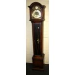 A circa 1903's oak cased grandmother longcase clock, Westminster chiming movement striking on twelve