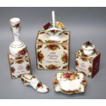 A collection of Royal Albert "Old Country Roses". To include posy vase, basket, vase and other