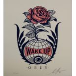 Shepard Fairey Wake Up Earth #90/500 Wake Up Earth  Letterpress, 2020 Screen print. Edition of