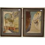 A pair of early 20th Mediterranean school. Scenes of Old Malta including Valeta. Watercolours