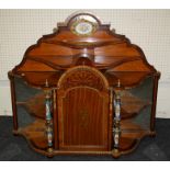 A French late 19th century  tulipwood banded figured satinwood credenza with blu celeste  Sevres