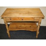 A Victorian stripped pine washstand with single frieze drawer and pot board below. Raised on