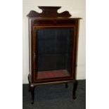 An Edwardian satinwood strung mahogany, single glazed door, pier cabinet, 61cm wide