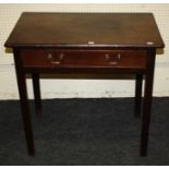 An early Geo III red walnut , single drawer lowboy. Raised on chamfered  square supports. 77cm wide