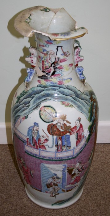 A Chinese famille verte floor vase, Tongzhi. Finely painted with figures and landscapes. 60 cms.