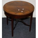An early 20th circular, mahogany centre table with parquet fan burst top. Raised on squared