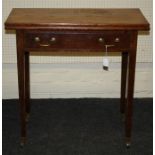 A 19th century oak supper table, the rectangular fold over top with single gate onn square