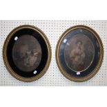 A pair of 19th century mezzotints after Morland, each in verre eglomise frame. 40 x 33 cms.