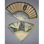 A probably French late 18th century rococo carved and pierced  ivory fan. The leaf painted with