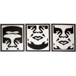 Shepard Fairy 3 Face 2020 3 offset lithograph prints on thick white paper, signed by Shepard Fairey.