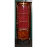 A Louis XVI style mahogany inlaid kingwood corner standing Vitrine with gilt metal mounts. 53cm