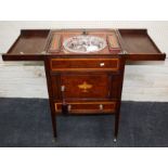 A 19th century mahogany, satinwood crossbanded washstand, the double hinged top with rising mirror