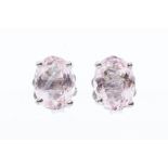 A pair of morganite and silver stud earrings, claw set, size approx 5 x 8mm, post and scroll