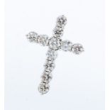 A diamond and 18ct white gold cross, set with eleven round brilliant cut diamonds with a total