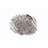 A diamond and 9ct white gold cluster ring, comprising a central cluster of round brilliant cut