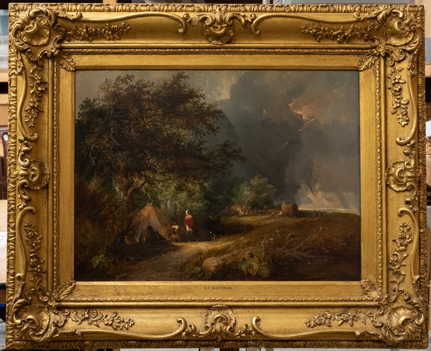 E. C. Williams (British, 19th Century), A Gypsy Encampment, oil on canvas, 45 by 60cm, gilt frame  C - Image 2 of 3