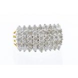 A diamond and 9ct gold five row cluster ring, set with round brilliant cut diamonds, total diamond