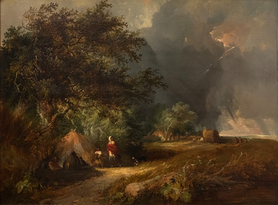 E. C. Williams (British, 19th Century), A Gypsy Encampment, oil on canvas, 45 by 60cm, gilt frame  C