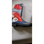 A pair of motorbike boots by Biaffe size 8, in royal blue and red leather cowboy style, studded