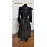 A black taffeta bodice and skirt 1880/90s. The long black skirt is approx 24" the bodice is boned