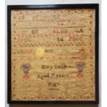 A sampler from 1847 from the vendors great grandmother, when she was 7 years old, Mary Smith in