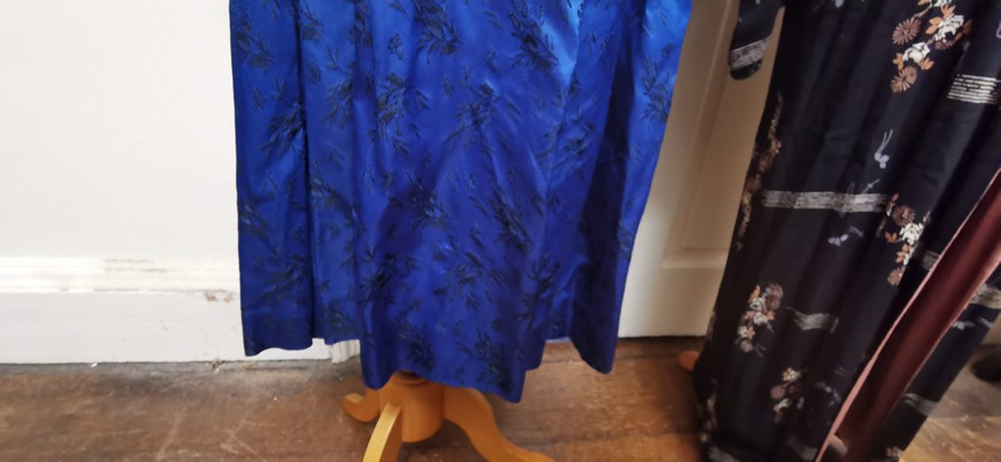 A Susan Small cobolt blue satin brocade dress, size 10/12, with a pleated neckline in a modesty - Image 9 of 13