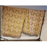 Pair of French chateau curtains. Double lined. Applied bobble edge. Design is floral, comprising