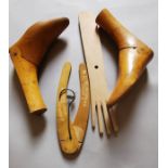 A pair of maple wood shoes, arts, size S ladies, 1900's, a wooden fold up hanger, from L Buchanan,