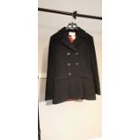 Ladies Ronit Zilkha black long jacket 80% wool made in Portugal. Double breasted with 2 patch