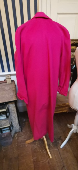 A raspberry pink Christian Dior full length coat with cowl collar with 4 bottoms and flat pockets, - Image 3 of 5