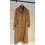 Ladies John Partridge camel check coat. The 100% wool fabric is called Earlstone and is made in