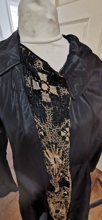 An Edwardian Dress, size 12/14, in taffeta with a decorated modesty front in black and beige, the - Image 9 of 10