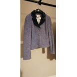 Ladies L.K. Bennet mid blue fitted tweed jacket 80% wool size U.K.8 with 2 outside patch pockets