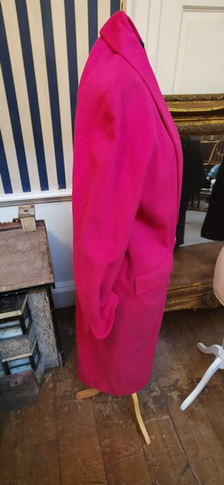 A raspberry pink Christian Dior full length coat with cowl collar with 4 bottoms and flat pockets, - Image 4 of 5