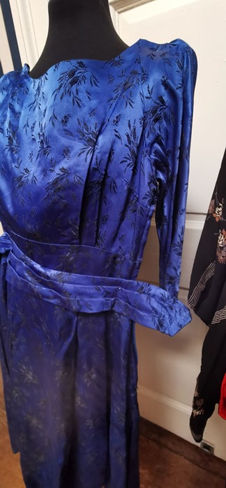 A Susan Small cobolt blue satin brocade dress, size 10/12, with a pleated neckline in a modesty - Image 10 of 13