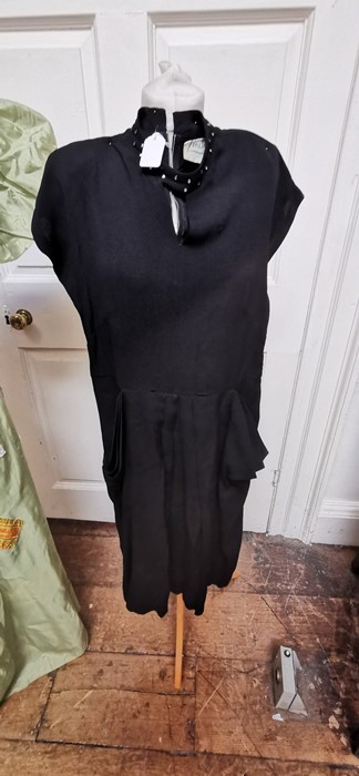 A black crepe late 1940s dress with cap sleeves, the v necklineand neckline are decorated in paste - Image 10 of 10